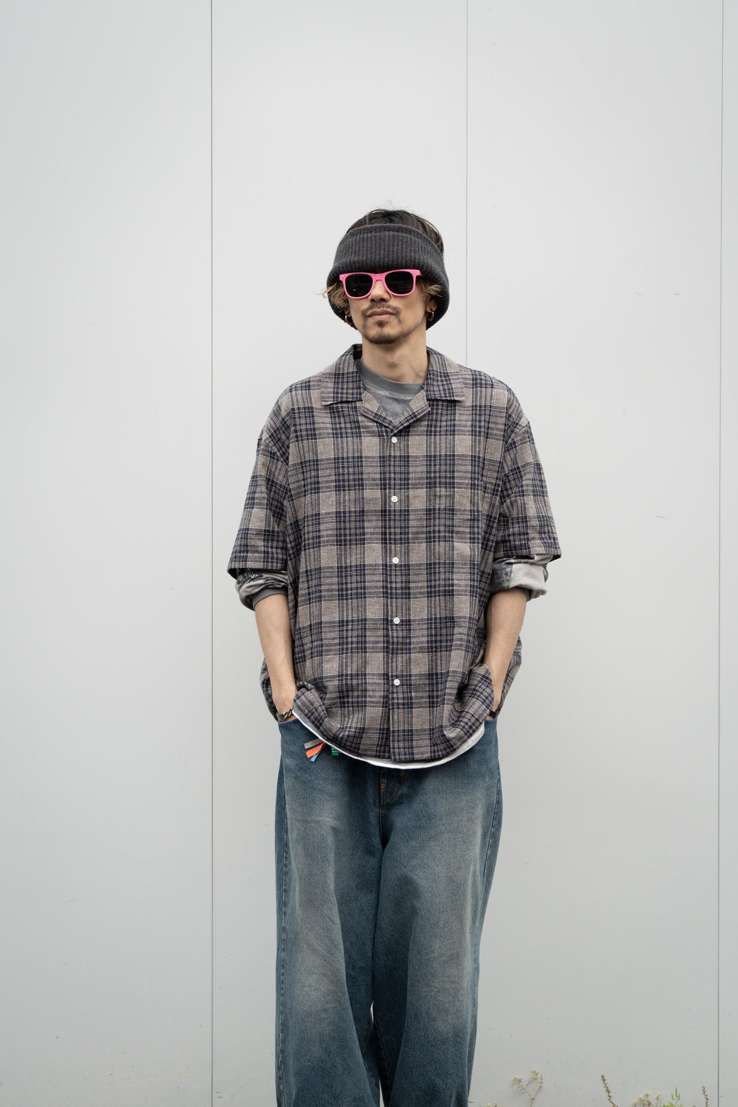 OPEN COLLAR SHIRT (check)
