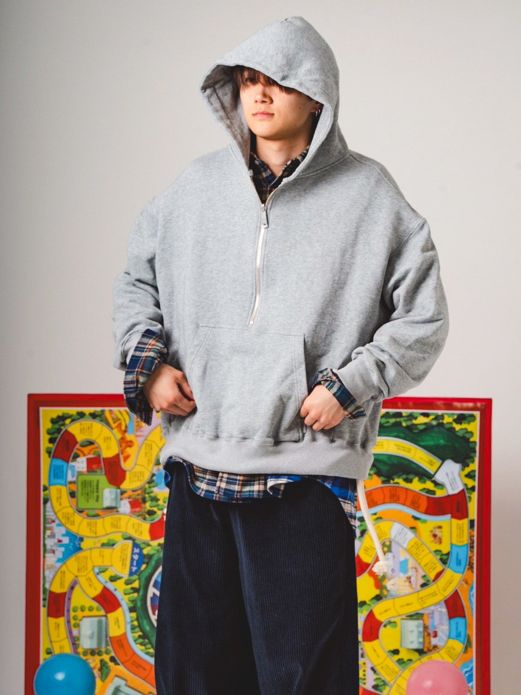 HALF ZIPPER HOODIE  (gray)